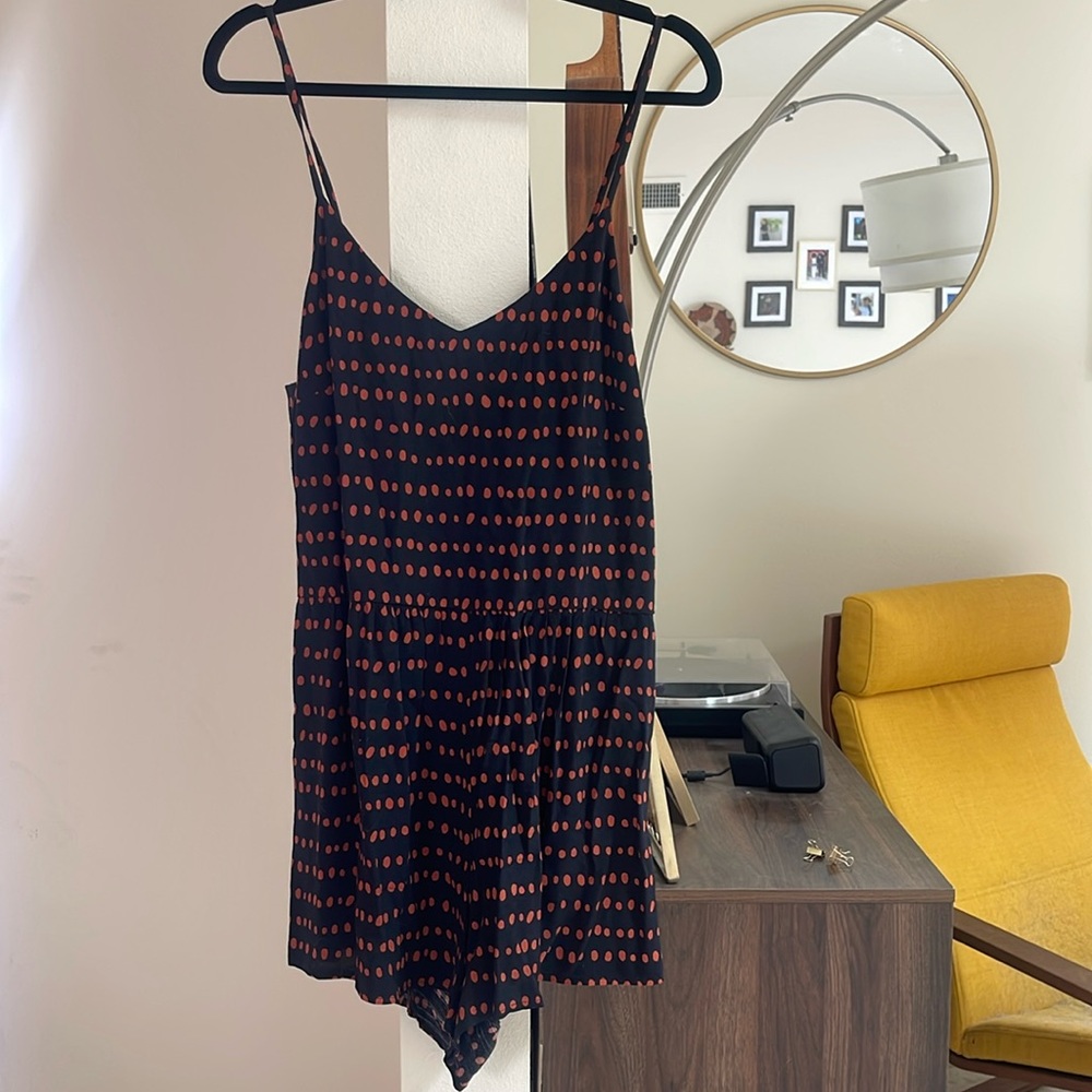 LOFT Black and Orange Polka Dot Romper